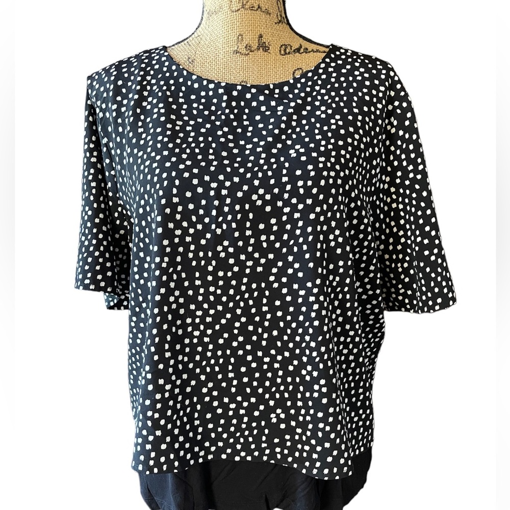 Ann Taylor XL Black and White Layered Short Sleeved Top